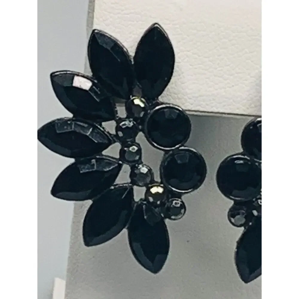 Elegant Black Cluster Marquise Earrings with Small Hematite Stones Pierced